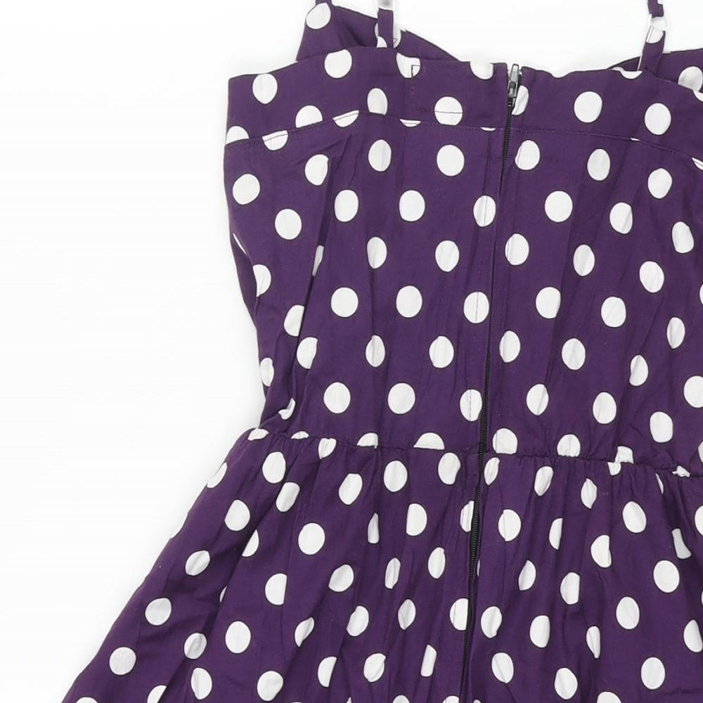 POP Womens Purple Polka Dot Polyester Fit & Flare Size 10 Sweetheart Zip