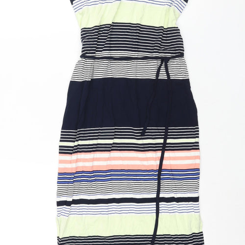 Oasis Womens Multicoloured Striped Viscose Shift Size XS V-Neck Pullover - Belted