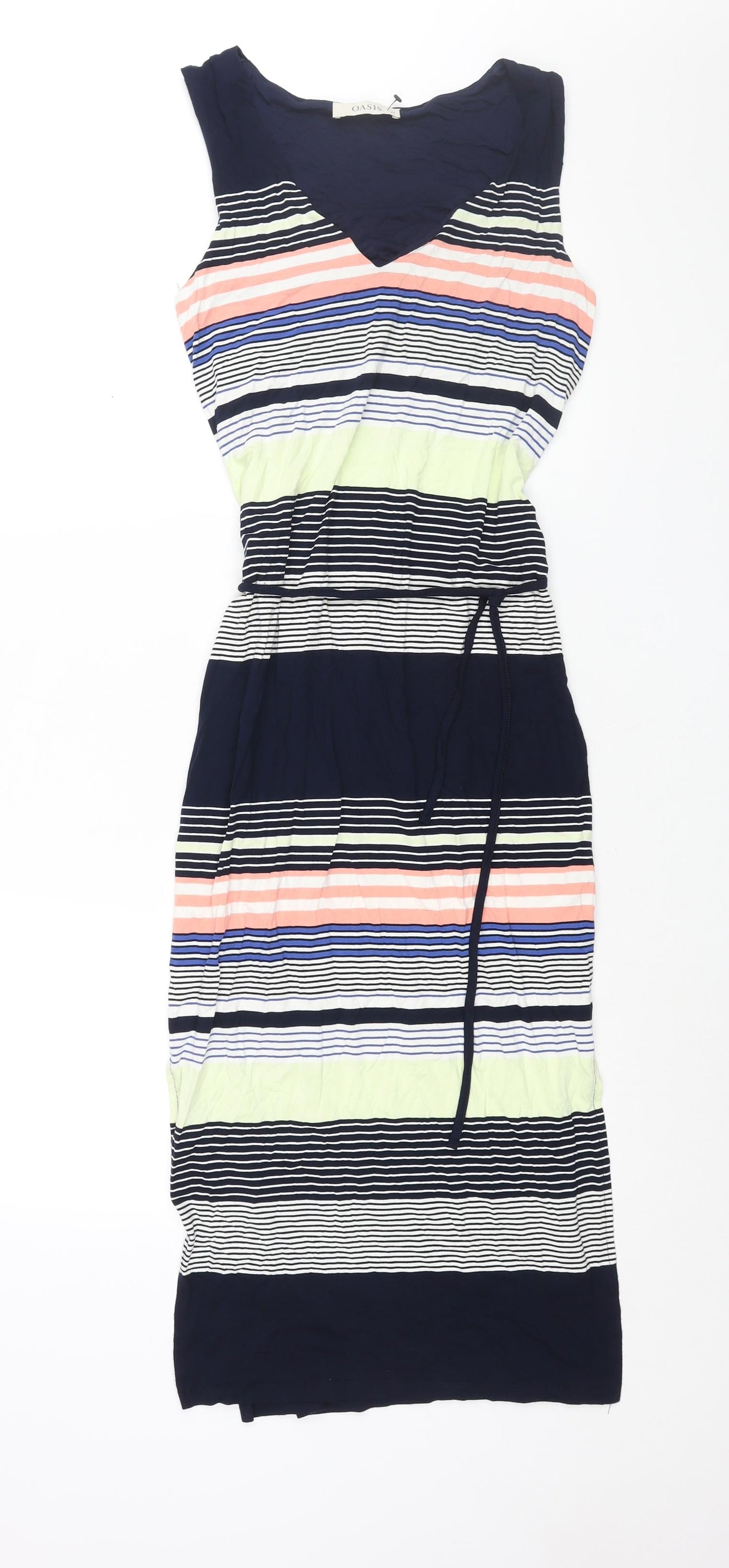 Oasis Womens Multicoloured Striped Viscose Shift Size XS V-Neck Pullover - Belted