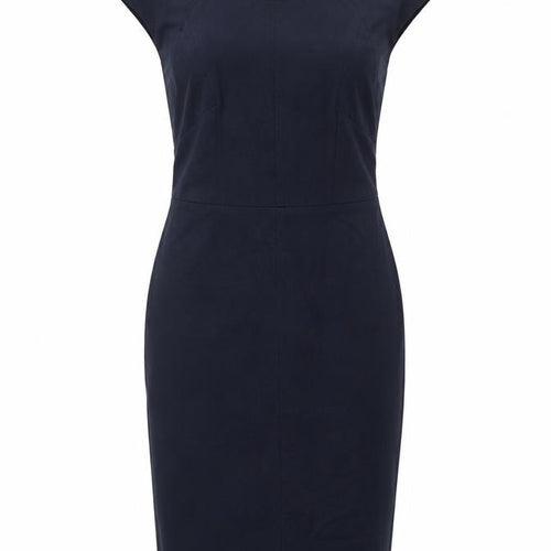 Marks and Spencer Womens Blue Polyester Pencil Dress Size 12 Round Neck Zip