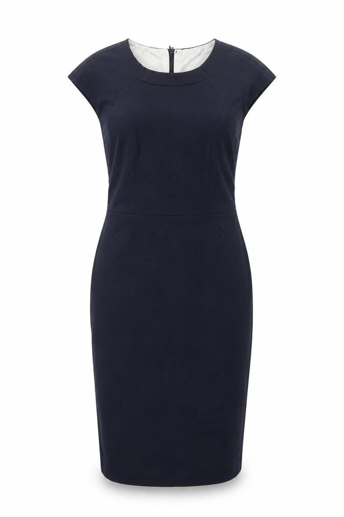 Marks and Spencer Womens Blue Polyester Pencil Dress Size 12 Round Neck Zip