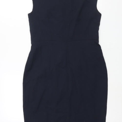 Marks and Spencer Womens Blue Polyester Pencil Dress Size 12 Round Neck Zip