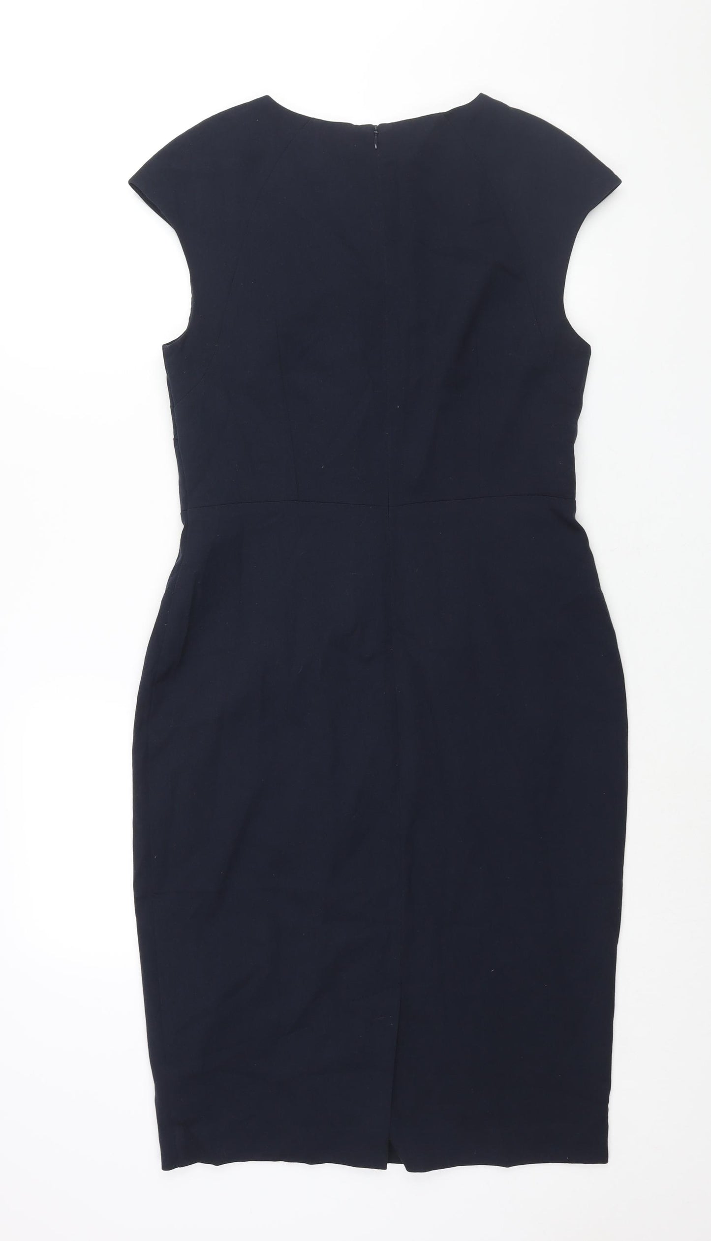 Marks and Spencer Womens Blue Polyester Pencil Dress Size 12 Round Neck Zip