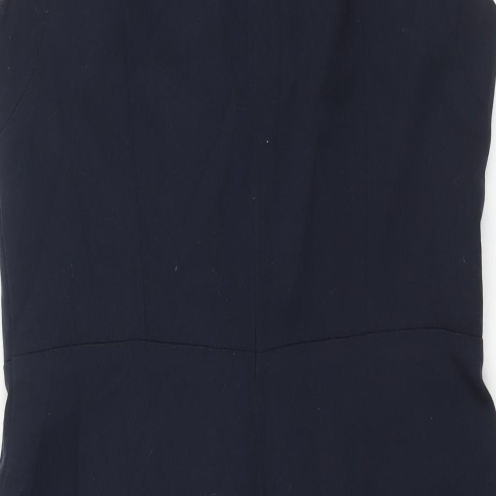 Marks and Spencer Womens Blue Polyester Pencil Dress Size 12 Round Neck Zip