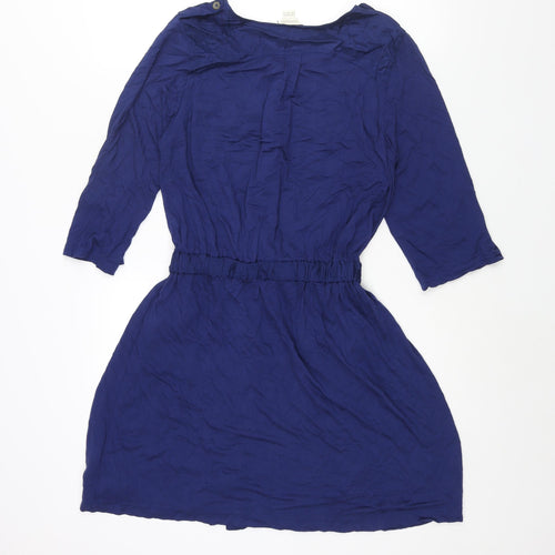Monsoon Womens Blue Viscose A-Line Size 12 Round Neck Button - Drawstring Waist