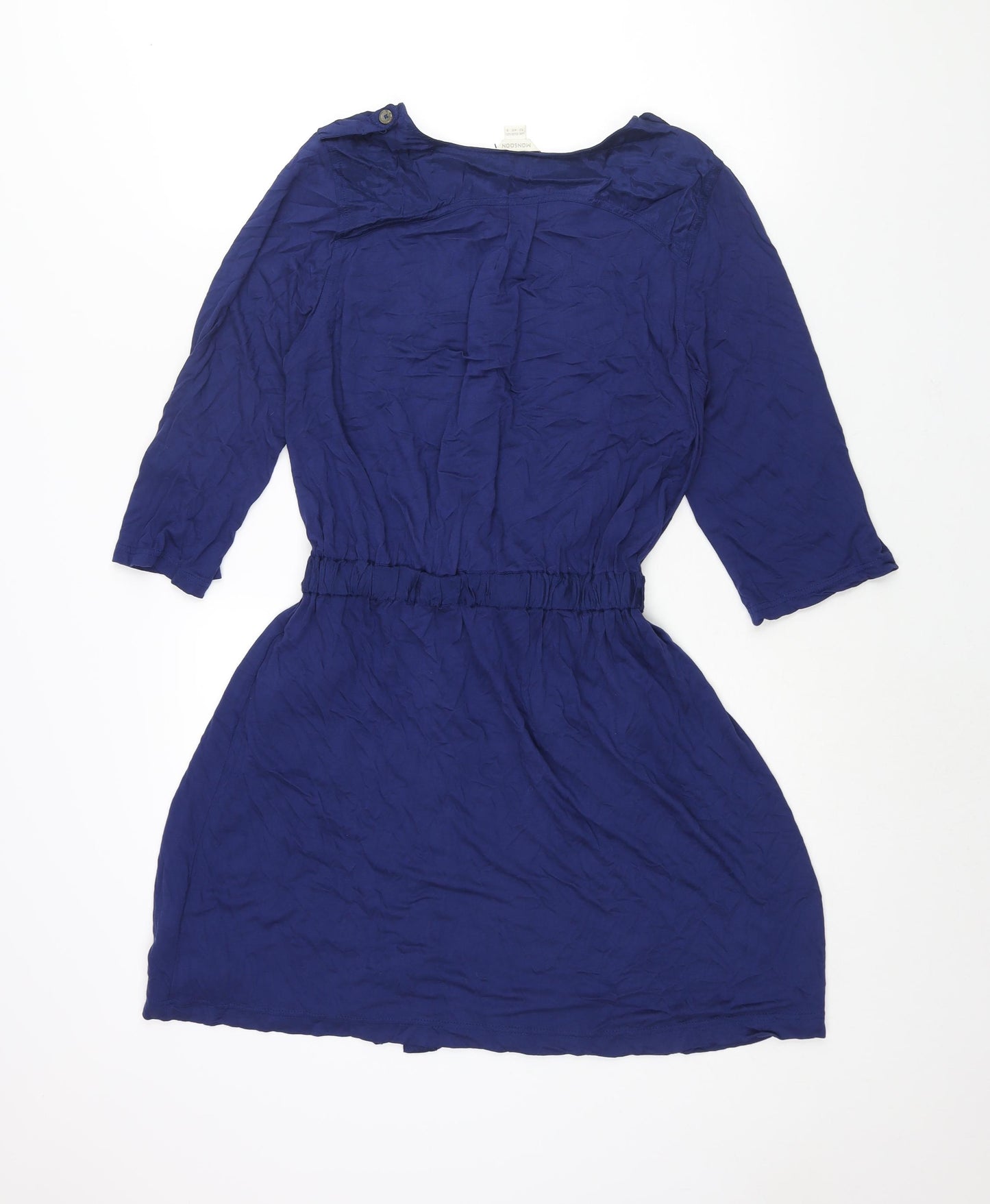 Monsoon Womens Blue Viscose A-Line Size 12 Round Neck Button - Drawstring Waist