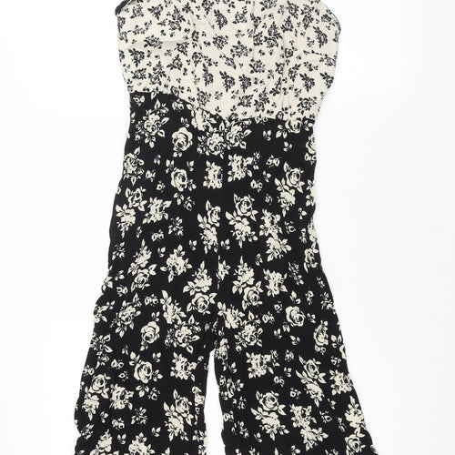 New Look Womens Black Floral Viscose Jumpsuit One-Piece Size 10 L16 in Zip