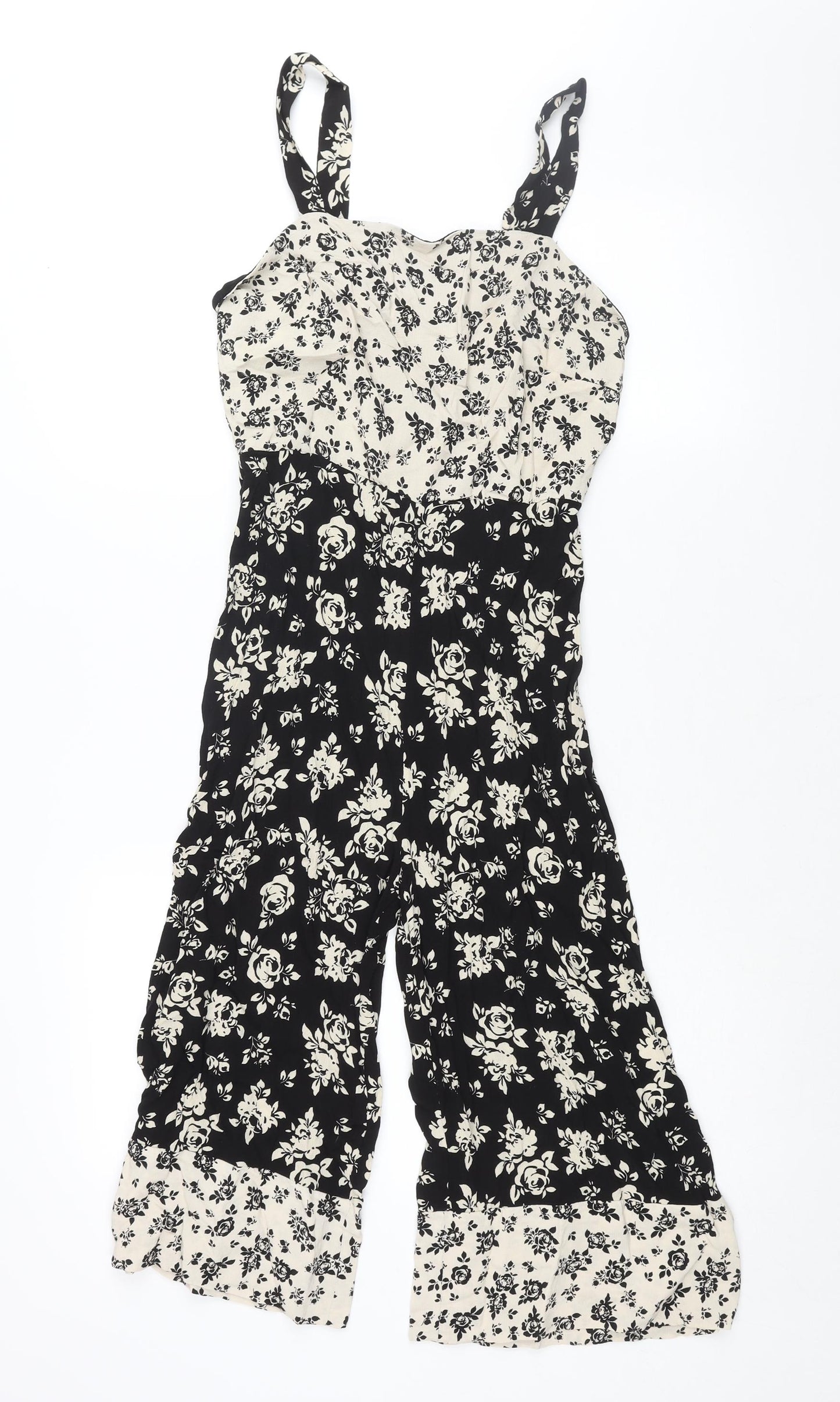 New Look Womens Black Floral Viscose Jumpsuit One-Piece Size 10 L16 in Zip