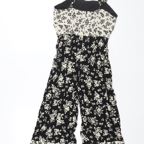 New Look Womens Black Floral Viscose Jumpsuit One-Piece Size 10 L16 in Zip