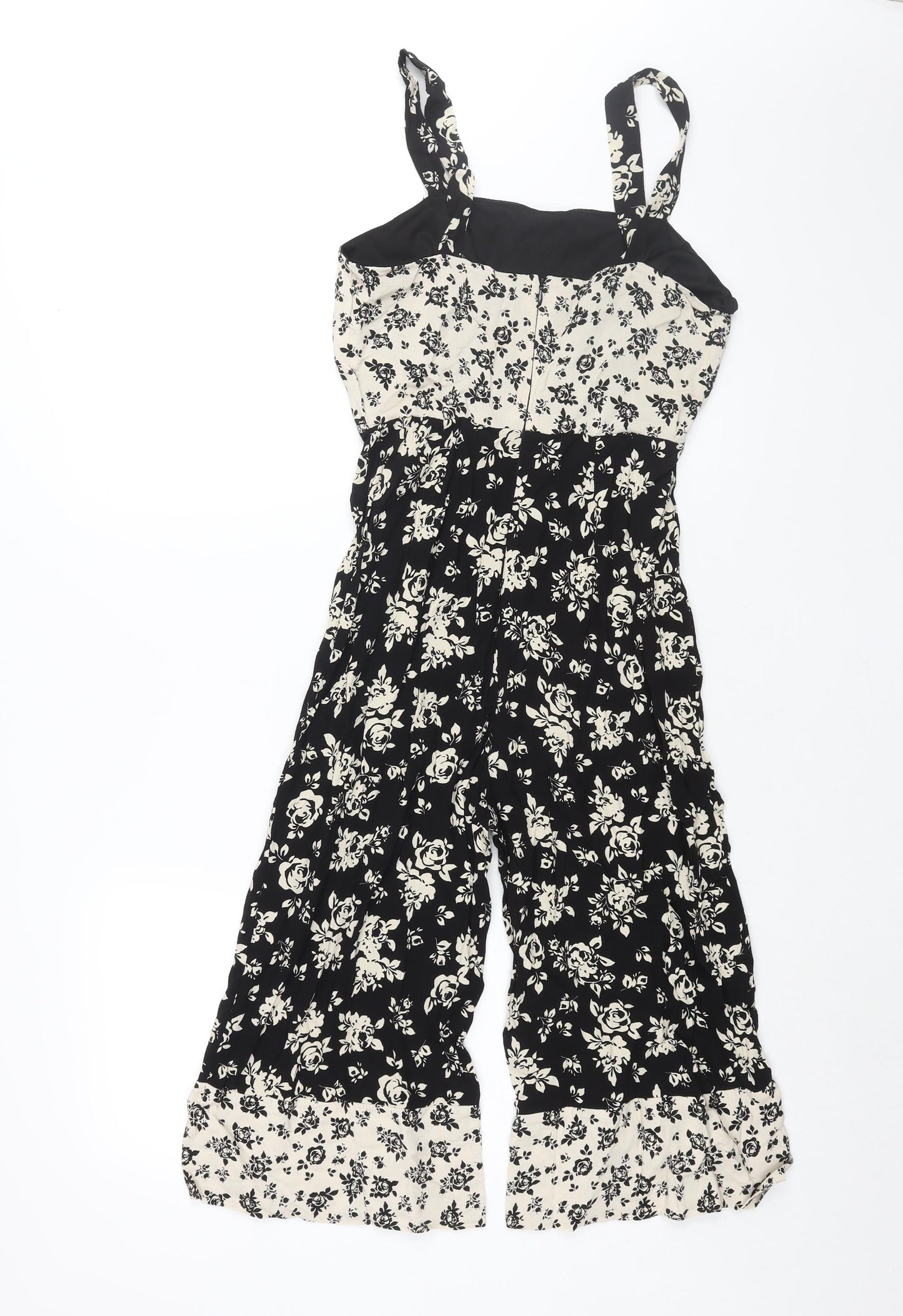 New Look Womens Black Floral Viscose Jumpsuit One-Piece Size 10 L16 in Zip