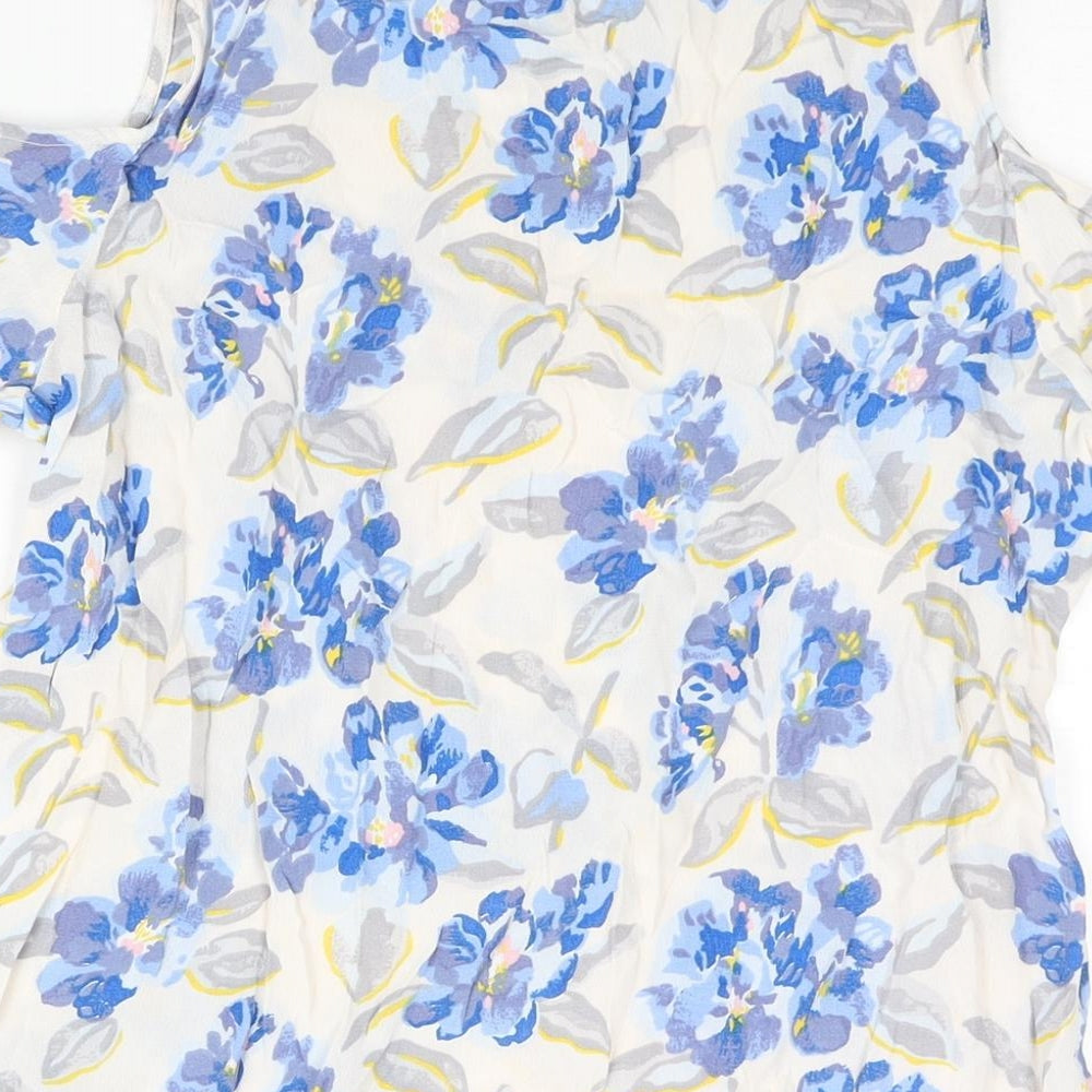 Cath Kidston Womens White Floral Viscose Basic Blouse Size 12 Round Neck - Keyhole Neck Cold Shoulder
