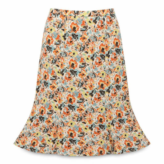 Front view of Cotswold Collections women’s multicoloured floral polyester trumpet skirt, size UK 12, zip
