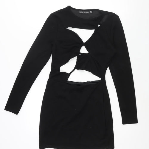 Luxe To Kill Womens Black Polyester Bodycon Size 10 Round Neck Pullover - Cut Out Backless