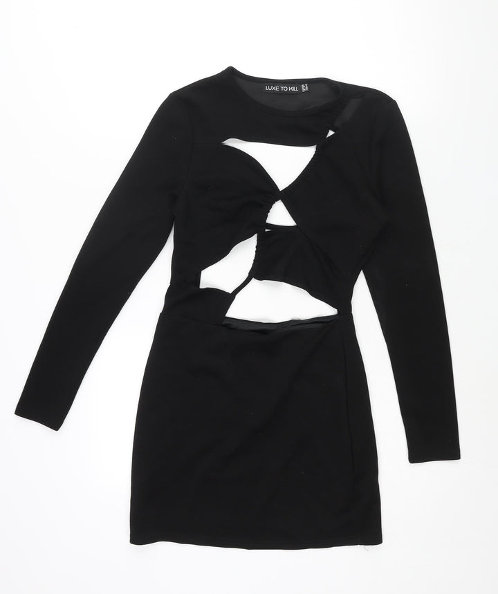 Luxe To Kill Womens Black Polyester Bodycon Size 10 Round Neck Pullover - Cut Out Backless
