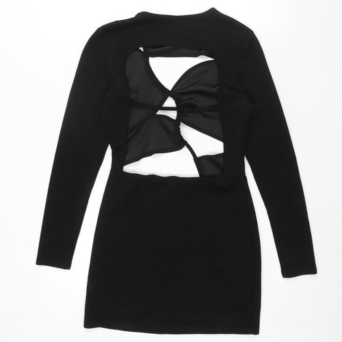 Luxe To Kill Womens Black Polyester Bodycon Size 10 Round Neck Pullover - Cut Out Backless