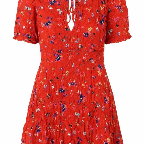 Urban Outfitters Womens Red Geometric Viscose Mini Size S Round Neck Tie - Floral Print Keyhole Neck
