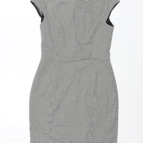 H&M Womens Black Houndstooth Polyester Shift Size 10 Round Neck Zip - Vented