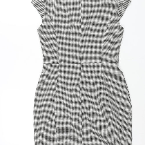 H&M Womens Black Houndstooth Polyester Shift Size 10 Round Neck Zip - Vented
