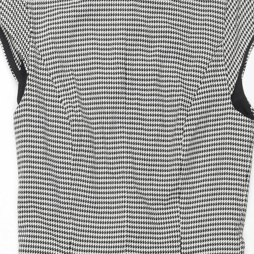 H&M Womens Black Houndstooth Polyester Shift Size 10 Round Neck Zip - Vented
