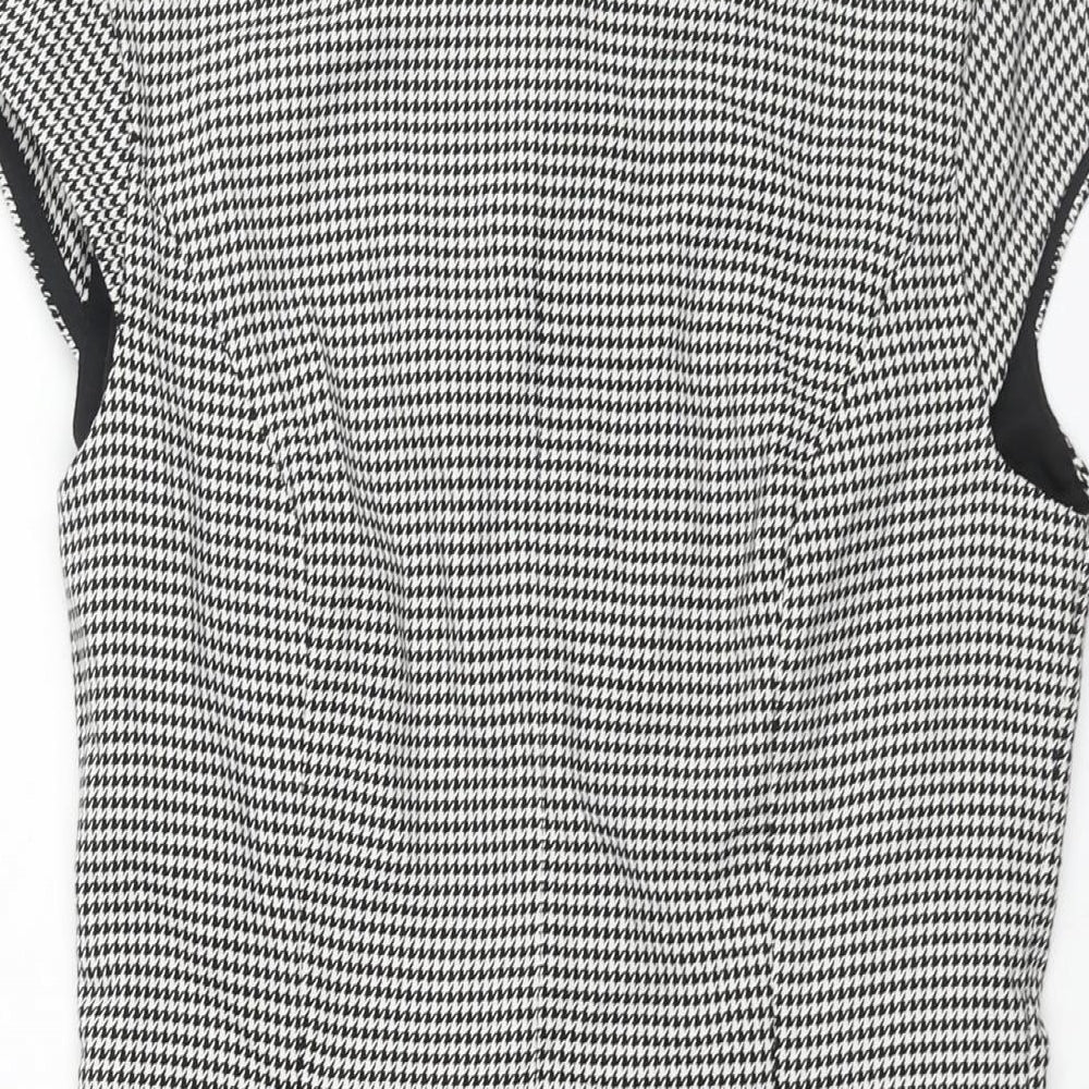 H&M Womens Black Houndstooth Polyester Shift Size 10 Round Neck Zip - Vented