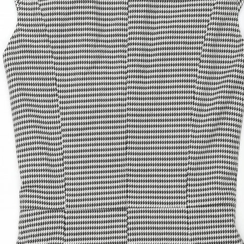 H&M Womens Black Houndstooth Polyester Shift Size 10 Round Neck Zip - Vented