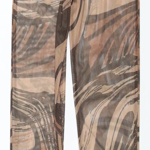 PRETTYLITTLETHING Womens Brown Geometric Polyester Cropped Leggings Size 6 L29 in - Elasticated Semi Sheer