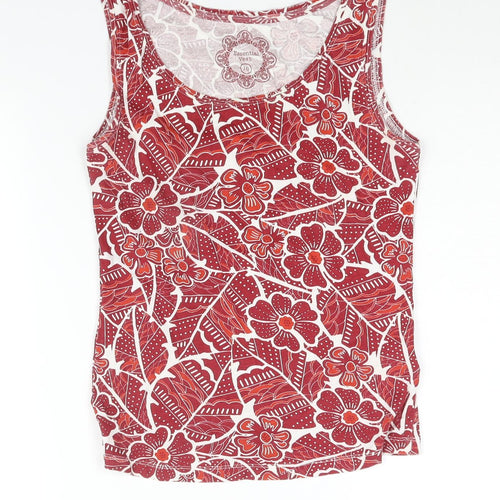 Debenhams Womens Red Geometric Cotton Basic Tank Size 10 Scoop Neck