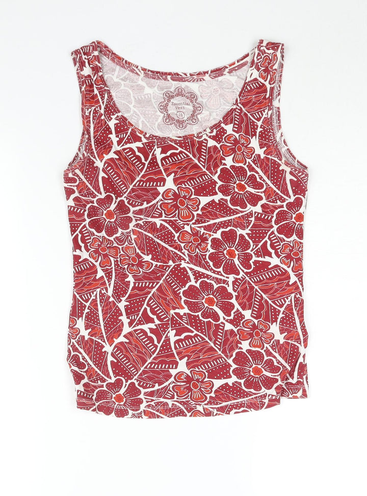 Debenhams Womens Red Geometric Cotton Basic Tank Size 10 Scoop Neck