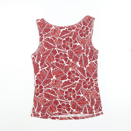 Debenhams Womens Red Geometric Cotton Basic Tank Size 10 Scoop Neck