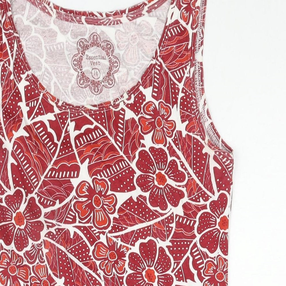Debenhams Womens Red Geometric Cotton Basic Tank Size 10 Scoop Neck