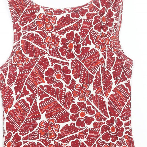 Debenhams Womens Red Geometric Cotton Basic Tank Size 10 Scoop Neck