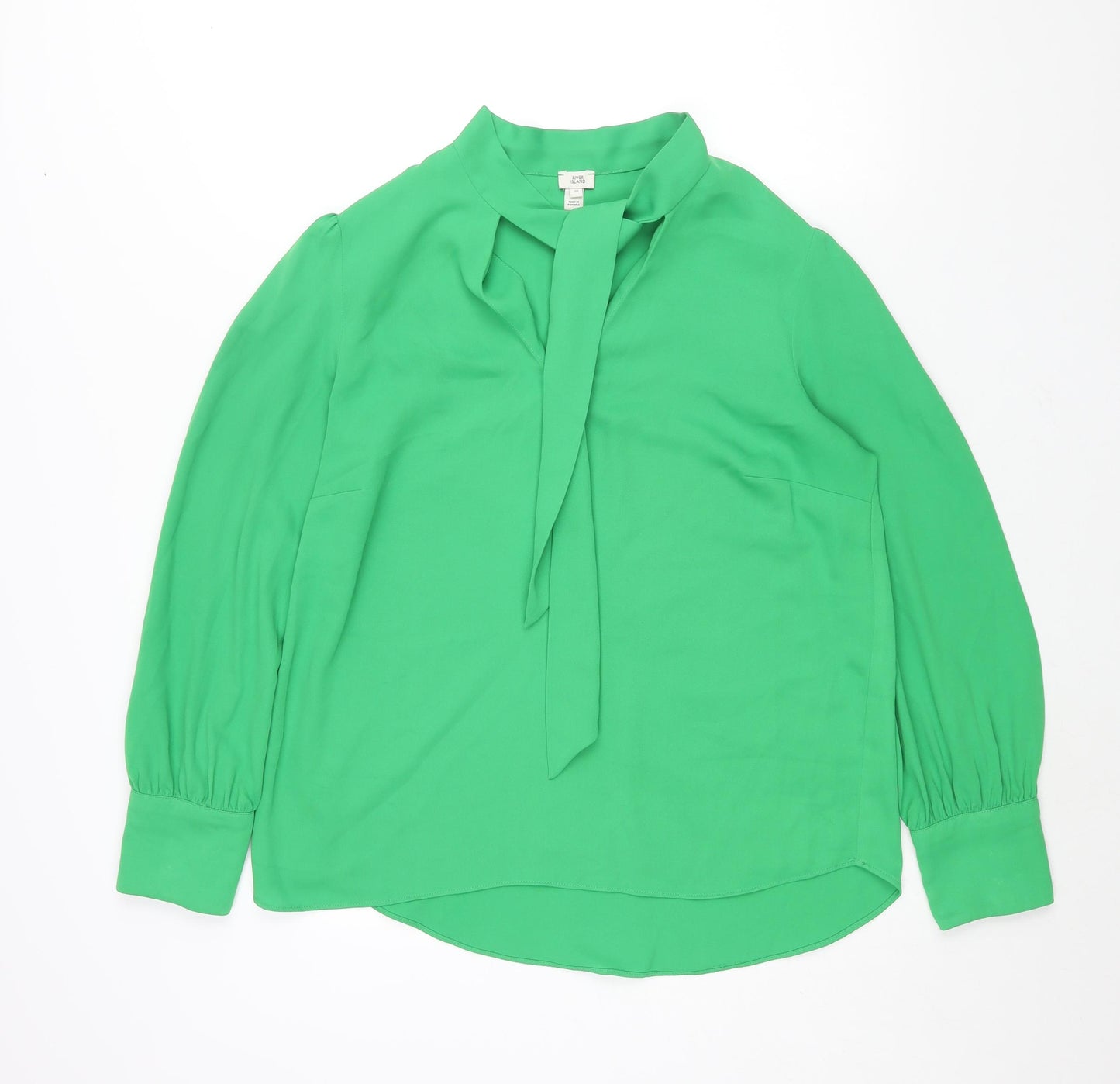River Island Womens Green Polyester Basic Blouse Size 16 V-Neck - Tie Detail