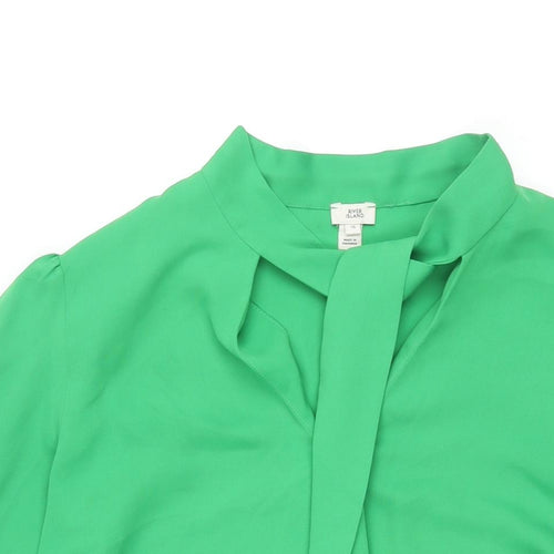 River Island Womens Green Polyester Basic Blouse Size 16 V-Neck - Tie Detail