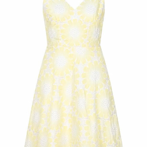 Traffic People Womens Yellow Floral Cotton Fit & Flare Size XS V-Neck Zip