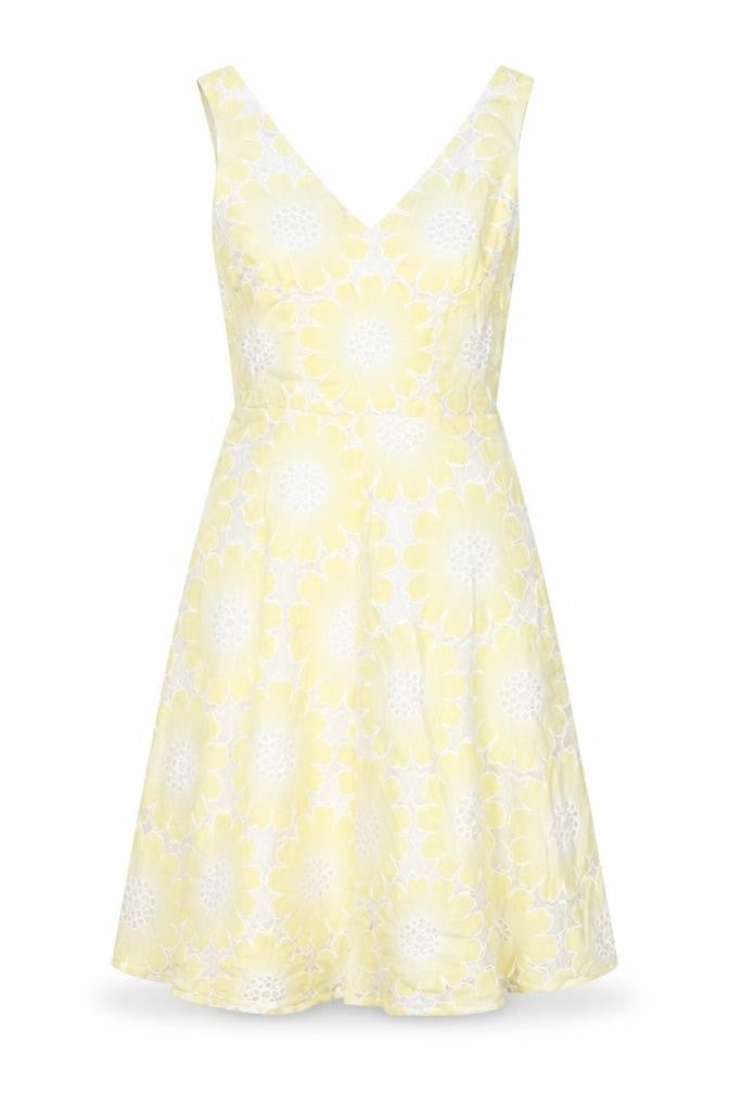 Traffic People Womens Yellow Floral Cotton Fit & Flare Size XS V-Neck Zip