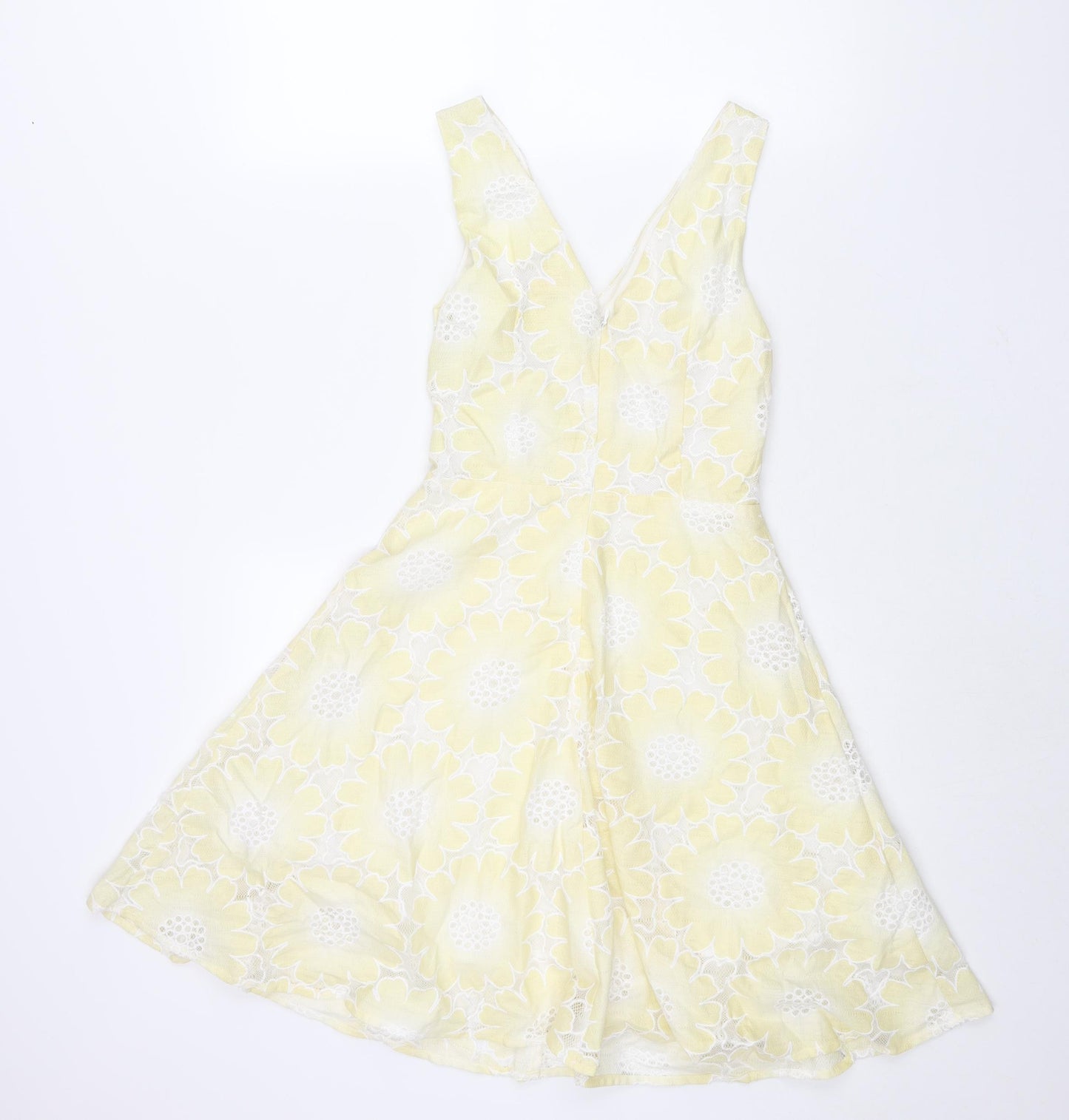 Traffic People Womens Yellow Floral Cotton Fit & Flare Size XS V-Neck Zip