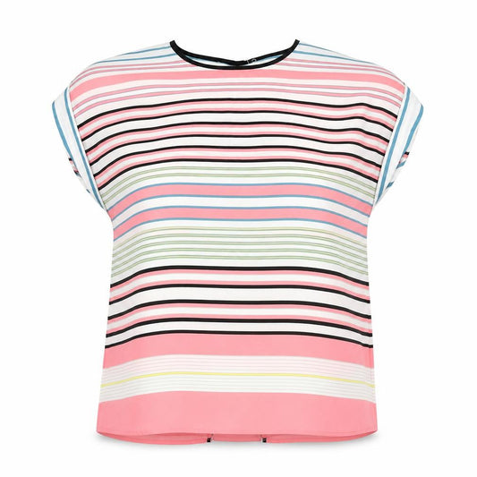 Front view of Oasis women’s multicoloured striped polyester basic blouse, size UK 10, round neck - back slit