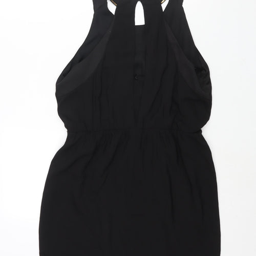 Coast Womens Black Polyester Shift Size 14 Round Neck Zip - Stud Detail