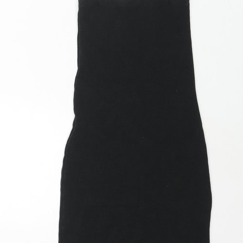 Zara Womens Black Cotton Mini Size S Square Neck Pullover - Ribbed
