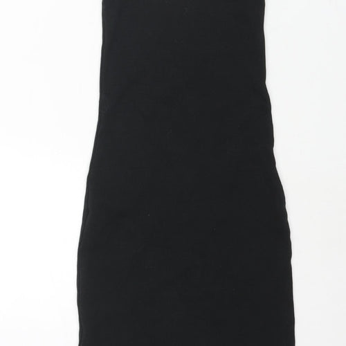 Zara Womens Black Cotton Mini Size S Square Neck Pullover - Ribbed