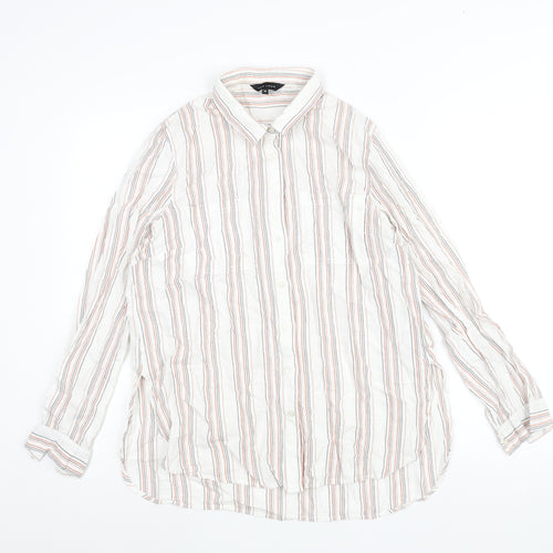 New Look Womens White Striped Cotton Basic Button-Up Size 14 Collared