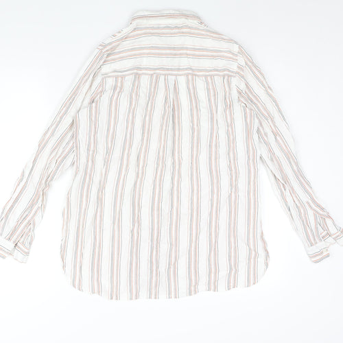New Look Womens White Striped Cotton Basic Button-Up Size 14 Collared