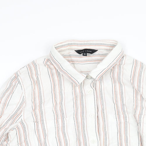 New Look Womens White Striped Cotton Basic Button-Up Size 14 Collared