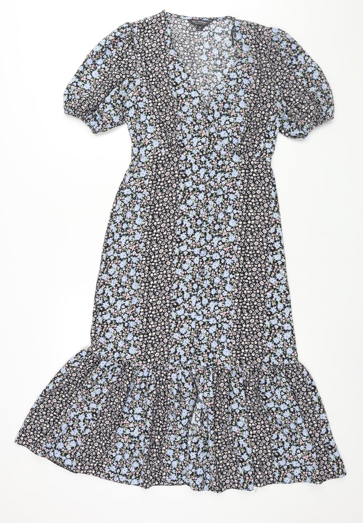 Miss Selfridge Womens Multicoloured Floral Polyester Shift Size 6 V-Neck Button