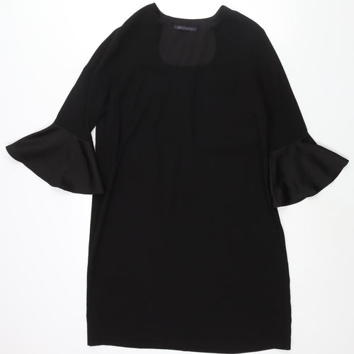 Marks and Spencer Womens Black Polyester Shift Size 12 Scoop Neck Pullover - Bell Sleeve