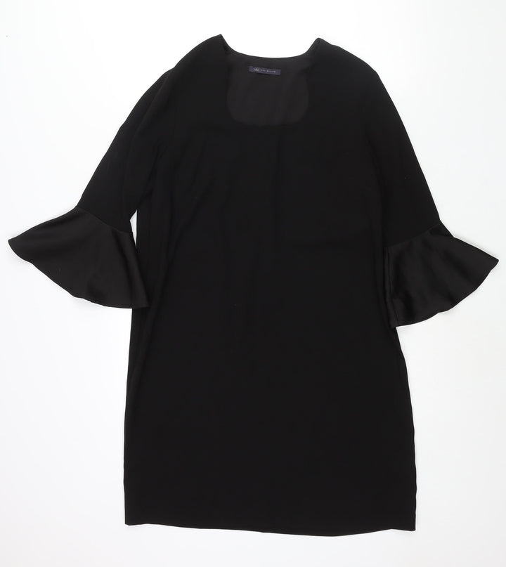 Marks and Spencer Womens Black Polyester Shift Size 12 Scoop Neck Pullover - Bell Sleeve