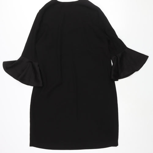 Marks and Spencer Womens Black Polyester Shift Size 12 Scoop Neck Pullover - Bell Sleeve