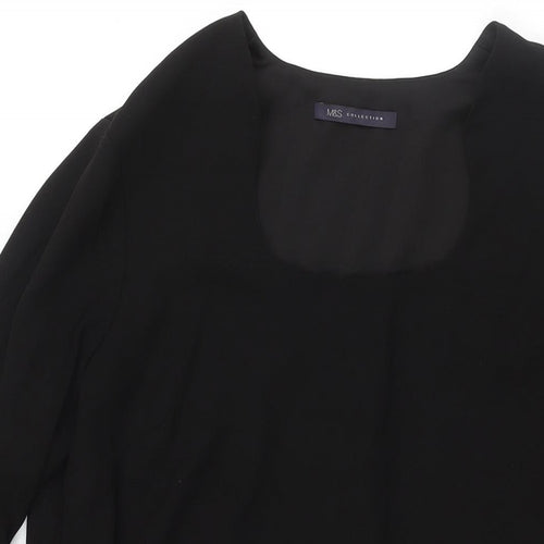 Marks and Spencer Womens Black Polyester Shift Size 12 Scoop Neck Pullover - Bell Sleeve