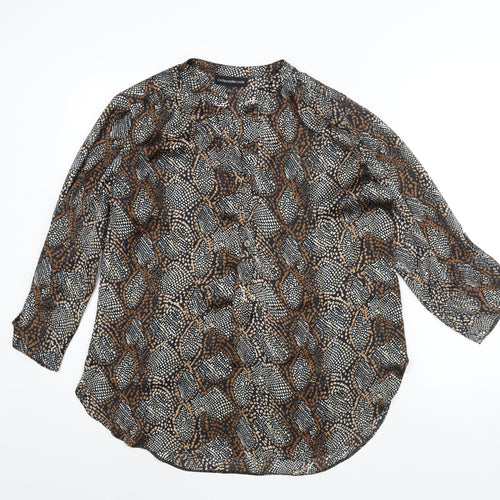 Code Womens Brown Geometric Polyester Basic Blouse Size L V-Neck