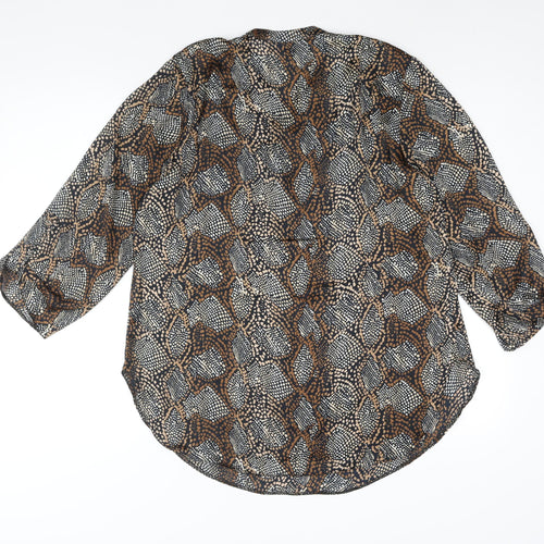 Code Womens Brown Geometric Polyester Basic Blouse Size L V-Neck